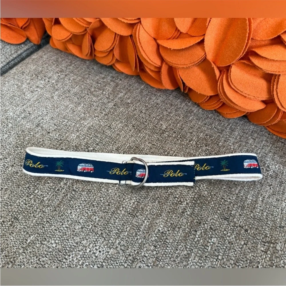 Polo Ralph Lauren nautical-themed D-ring woven cotton belt van & palm tree motif